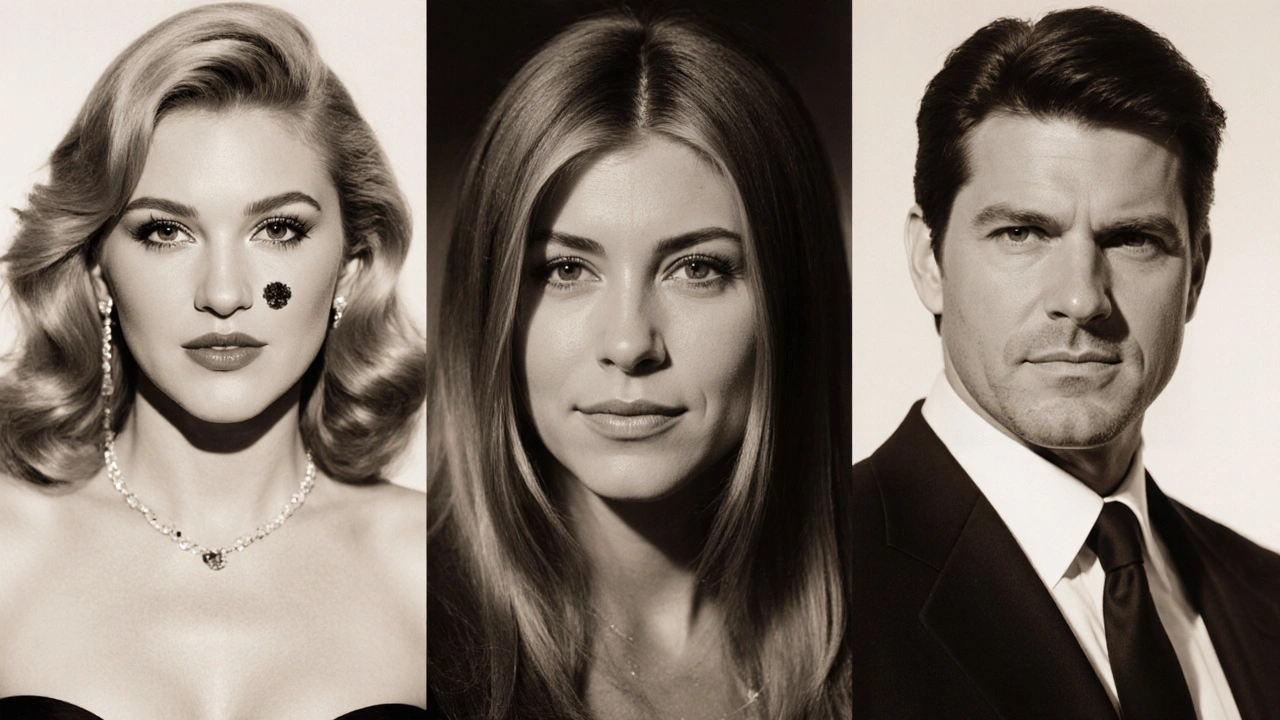 Slavné osobnosti s mezerou mezi zuby ve stylu klasického filmu.