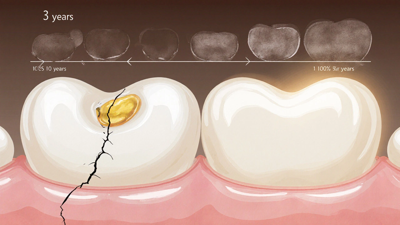 Side-by-side comparison of a failing and a high-quality composite dental filling.