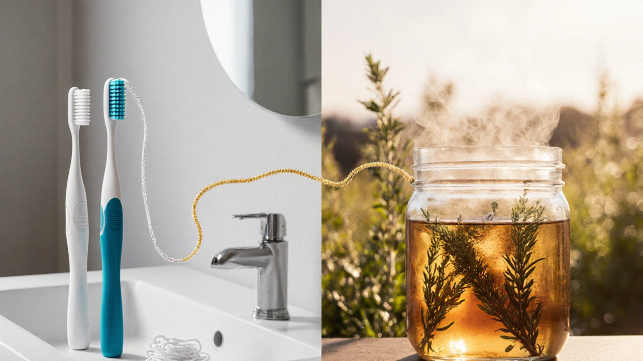 Synergická kombinace moderního čištění a přírodních bylin pro zdraví úst.