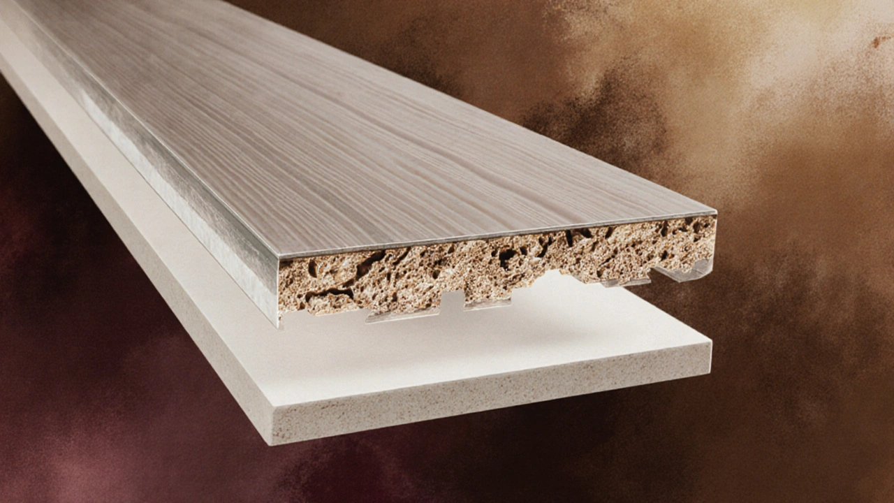 Zvětšený detail keramické fazety s vrstvenou strukturou, imitující přirozenou sklovinku zubu.