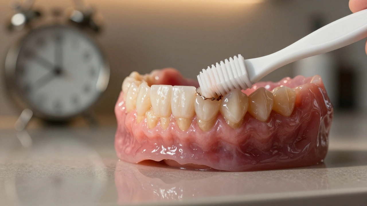 Zdravé zuby a dásně po profesionálním čištění s aplikací fluoridového gelu.