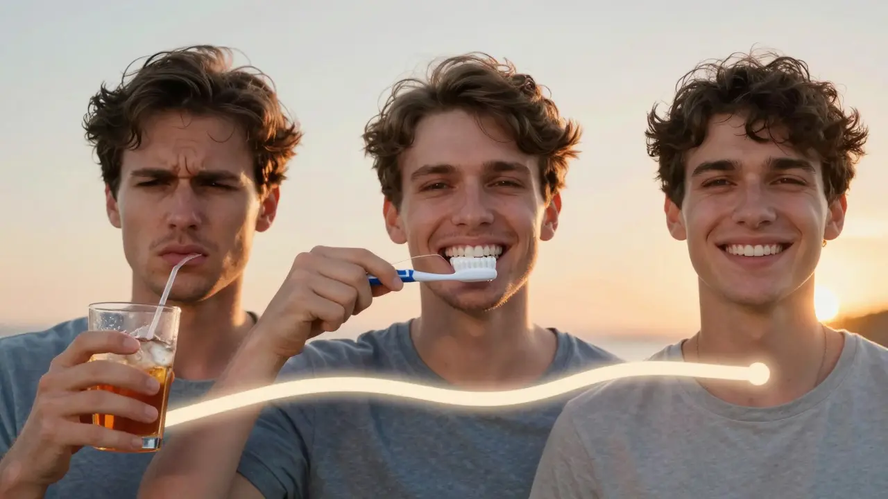 Postupná cesta od citlivosti k důvěře v úsměv po instalaci fasetek.