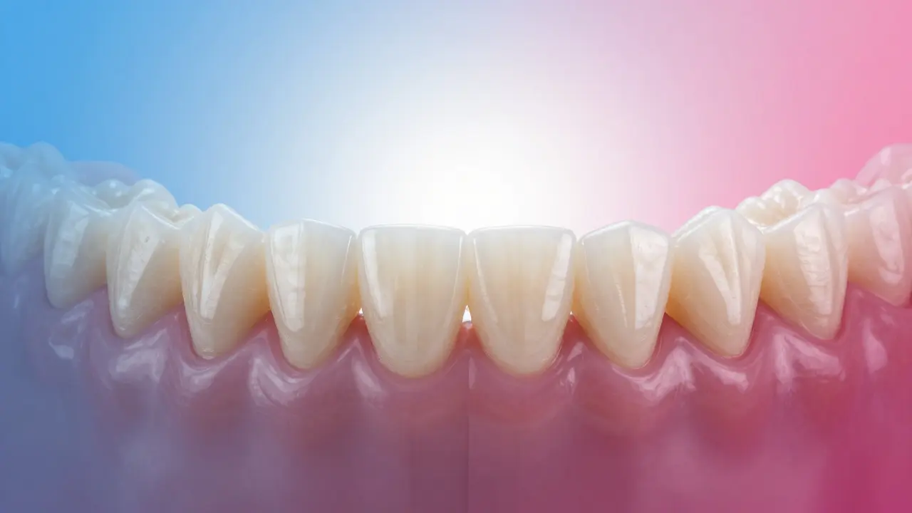 Tři přední zuby: chybějící, s fazetou a s korunkou — porovnání estetických řešení.