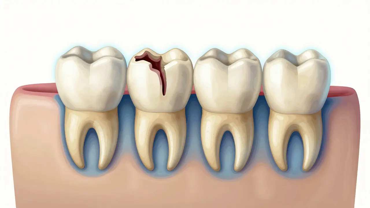 Cross-section of jawbone showing wisdom teeth at different development stages.