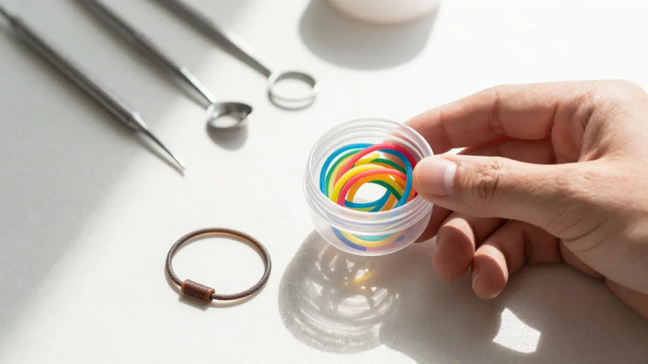 Nové a znečištěné gumičky na stole vedle sebe.