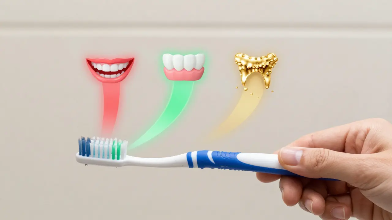 Porovnání poškozeného a správně používaného zubního kartáčku s významnými důsledky.