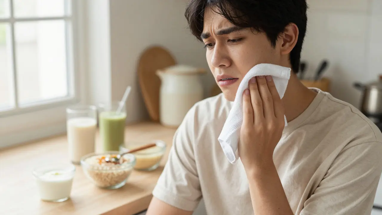 Osoba s ledovým obkladem po nasazení aparátu