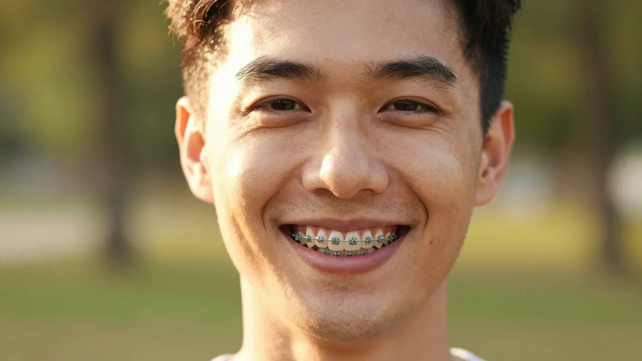 Úsměv pacienta se zubami po ortodontii