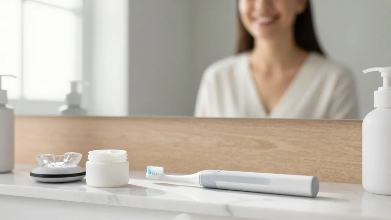 Hygiena a péče o zuby s nočním chráničem a pastou