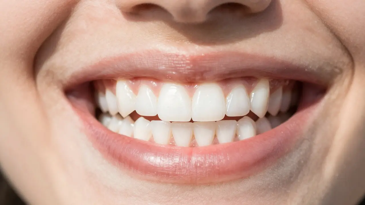 Close-up of a perfect, healthy white smile after dental restoration