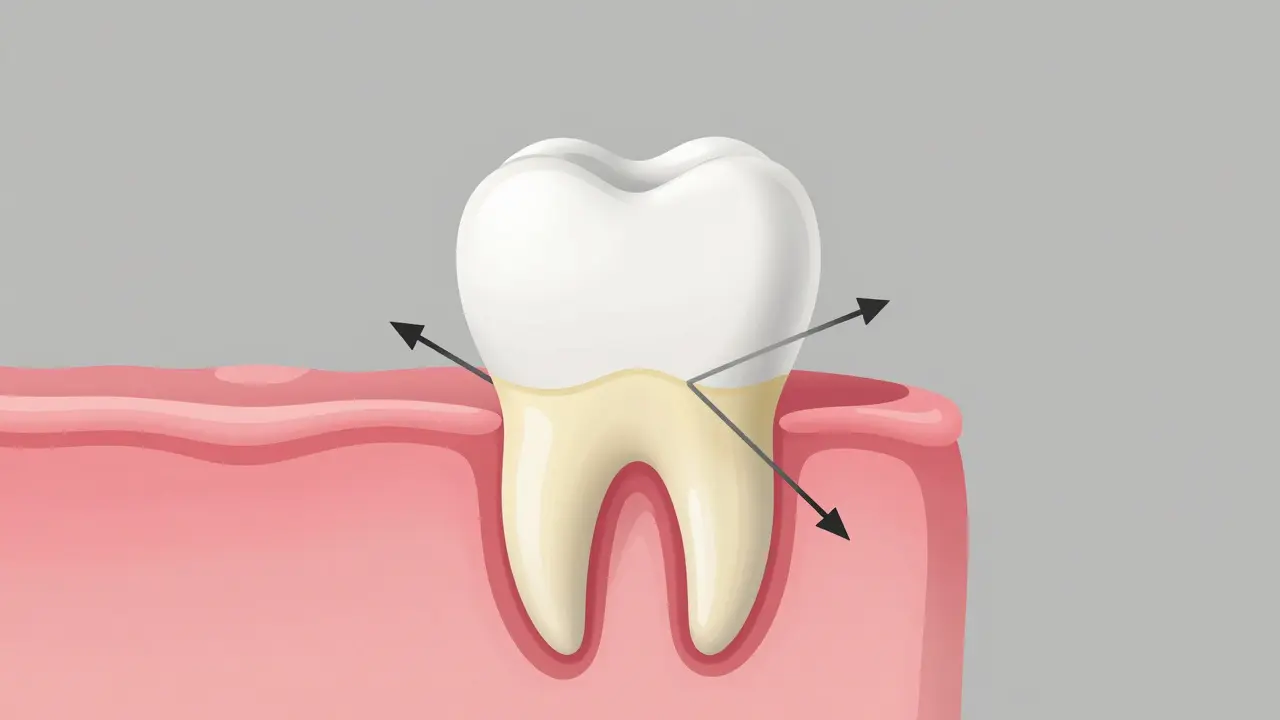 Schéma zubu ukazující odstraňování skloviny a odhalení dentinu