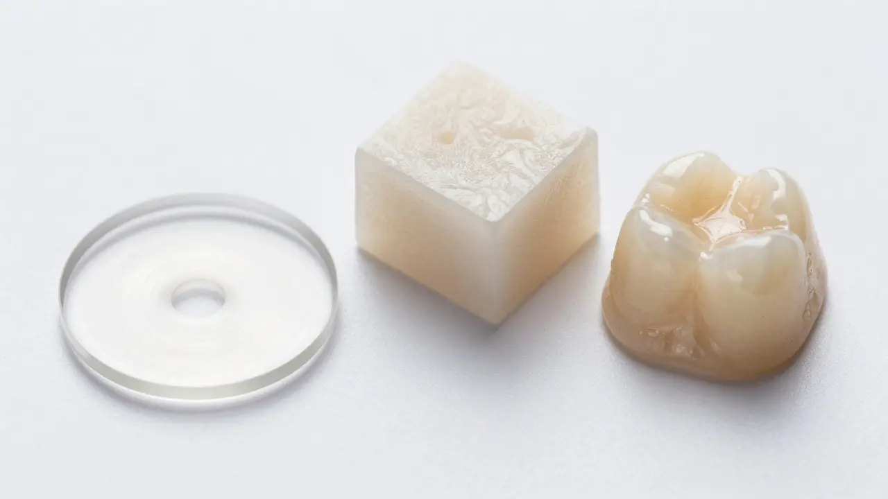 Vzorky různých typů keramických materiálů pro stomatologii