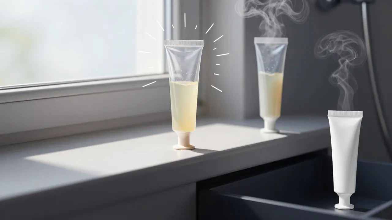 Porovnání rozkladu gelu na slunci a ve vlhku versus správné skladování