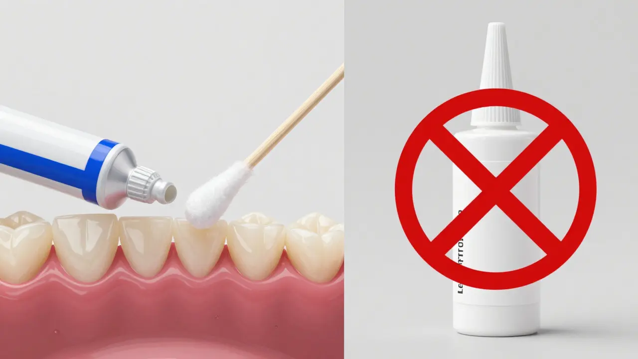 Srovnání bezpečného dentálního gelu a nebezpečného lepidla na zuby