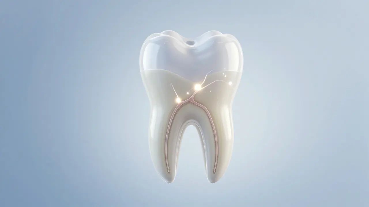 Cross-section illustration of a tooth showing enamel and dentin layers