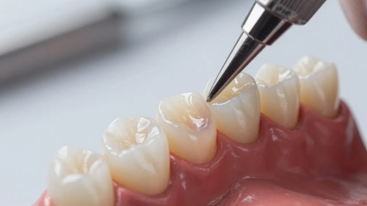Detail celokeramické vložky ukazující její přesné sednutí a průsvitnost