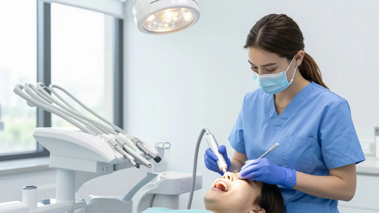 Hygienistka odstranění zubního kamene pomocí ultrazvuku