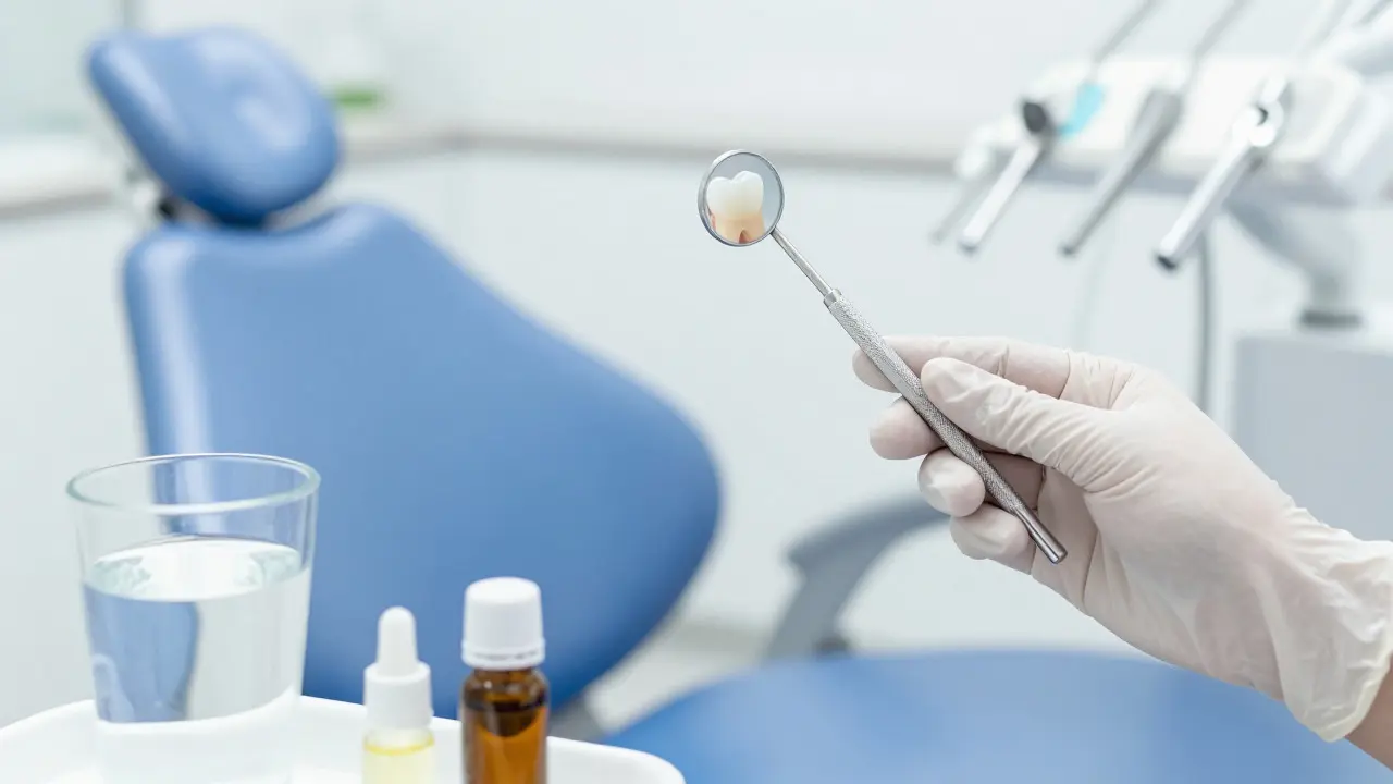 Zubní ordinace s výplní a domácími prostředky na úlevu