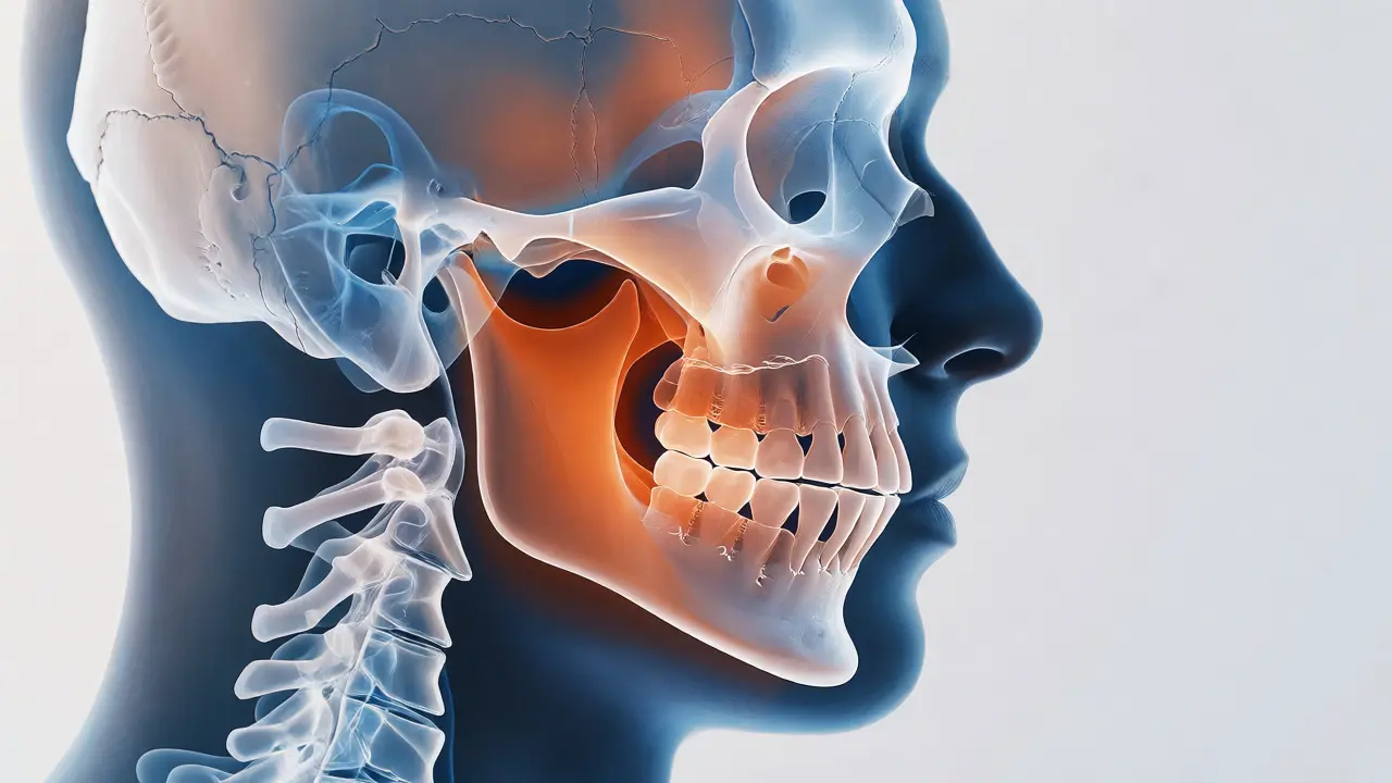 Anatomický řez hlavou znázorňující skeletální předkus